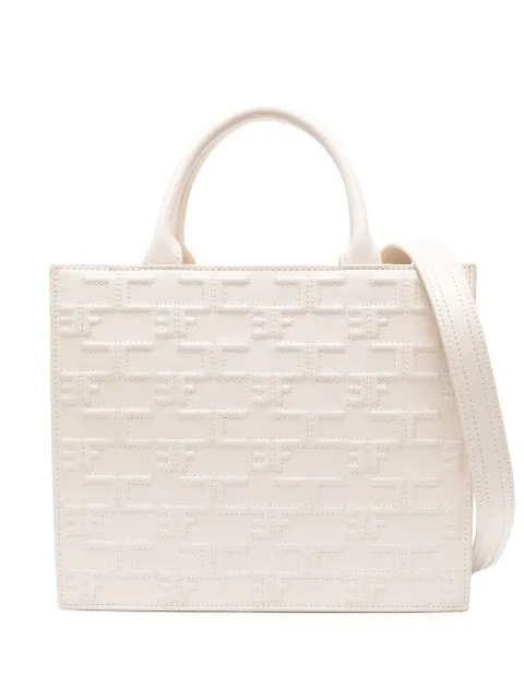 Elisabetta Franchi bold monogram medium shopper bag White BSC0325EC