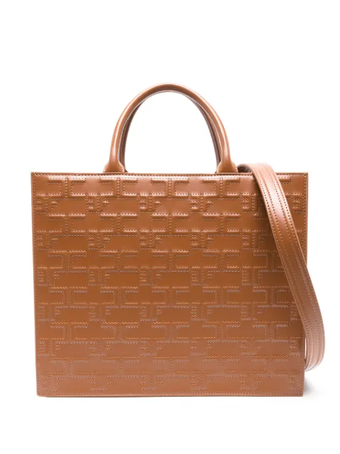 Elisabetta Franchi bold monogram large shopper bag Brown BSC0225EC