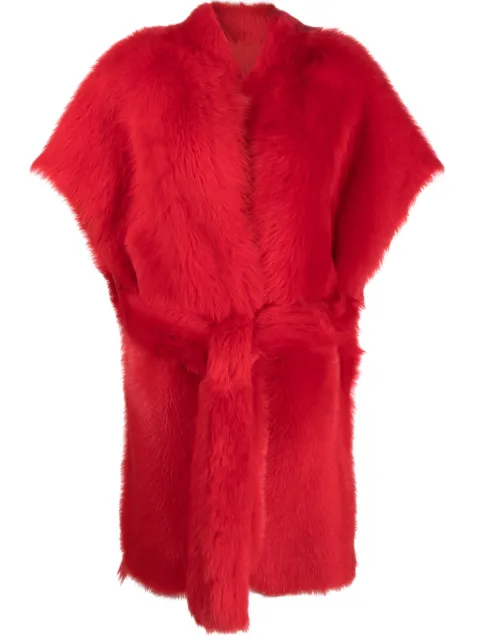 Liska belted reversible shearling coat Red A24CAPE
