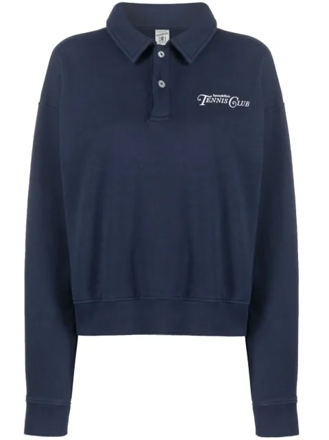 Sporty & Rich logo-print cotton polo top Blue PO881NA