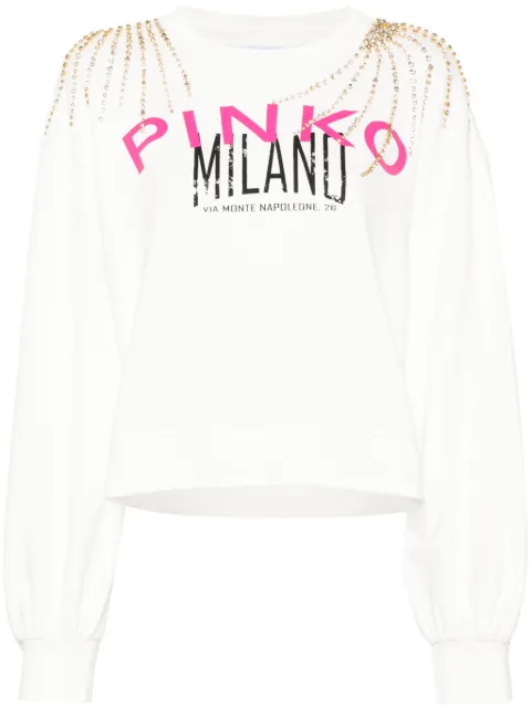 PINKO logo-print crystal-embellished sweatshirt White 102827A1LUZ15