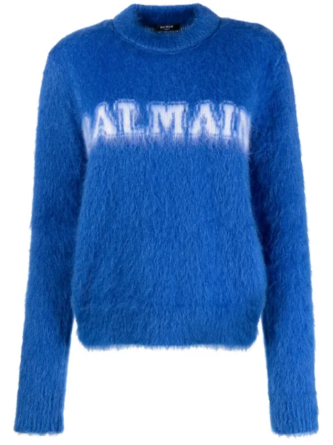 Balmain logo-jacquard jumper Blue BF0KD025KF38