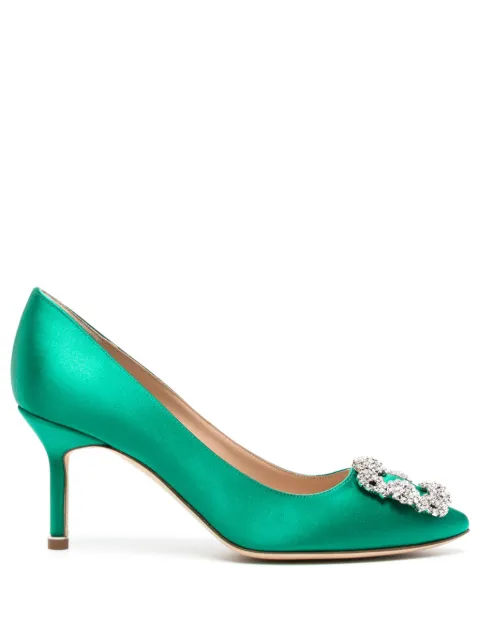 Manolo Blahnik Hangisi 70mm crystal-embellished satin pumps Green 9XX0316