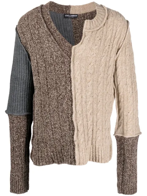 Dolce & Gabbana asymmetric-neck patchwork jumper Brown GXR39TJFMO9