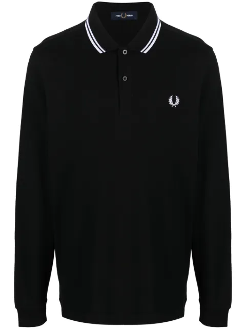 Fred Perry logo-embroidered cotton polo shirt Black M3636