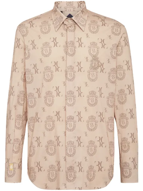 Billionaire logo-print stretch-cotton shirt Neutrals BADCMRP2156BKN003N