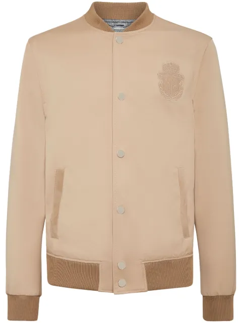 Billionaire logo-patch button-up bomber jacket Neutrals BADCMRB2402BTE025N