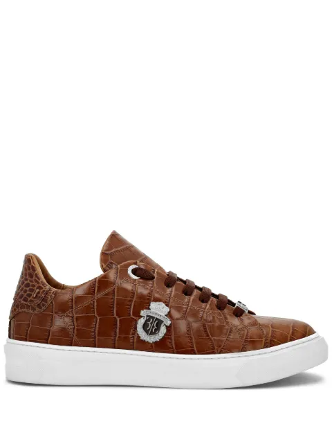 Billionaire logo-appliqué crocodile-effect sneakers Brown BADSMSC3931BLE001N