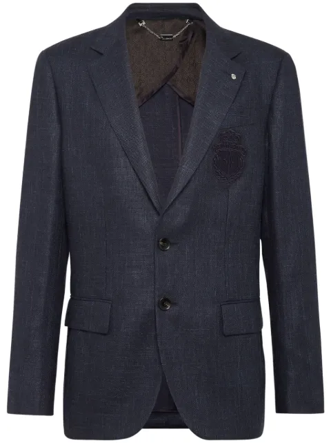 Billionaire logo-patch single-breasted blazer Blue BADCMRF1768BTE004N