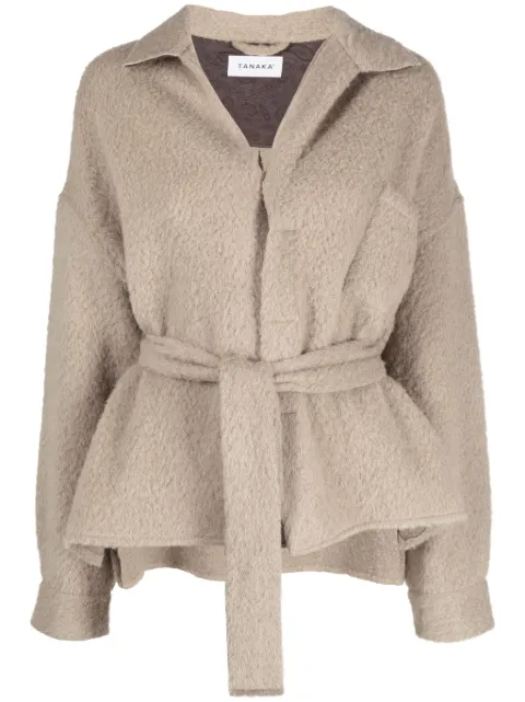 Tanaka V-neck belted fleece cardi-coat Neutrals ST138