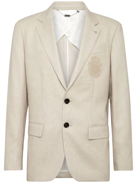 Billionaire logo-patch single-breasted blazer Neutrals BADCMRF1768BTE004N