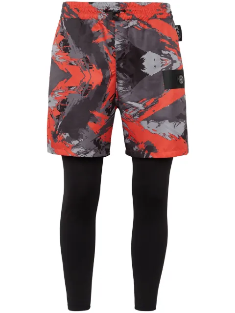 Plein Sport camouflage-print layered track pants Black SADCMJT2247SJY001N