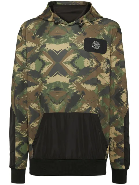 Plein Sport camouflage-print logo-patch hoodie Green SADCMJB3257SJO001N