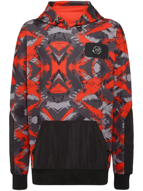 Plein Sport camouflage-print logo-patch hoodie Orange SADCMJB3257SJO001N