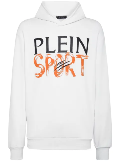 Plein Sport logo-print cotton-blend hoodie White SADCMJB3240SJO001N