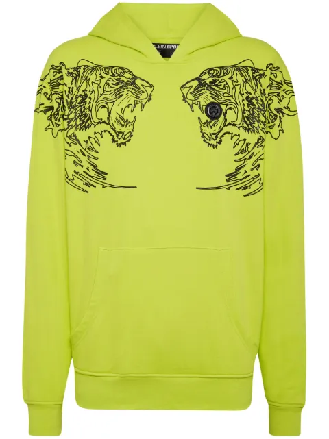 Plein Sport logo-print cotton hoodie Yellow SADCMJB3200SJO001N