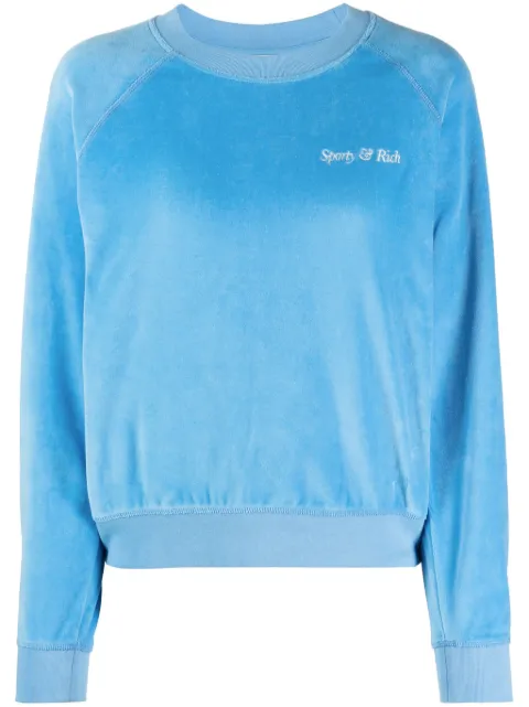 Sporty & Rich logo-embroidered velvet sweatshirt Blue WS911CA