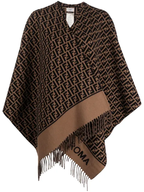 FENDI FF-logo print poncho Brown FX723AQCW