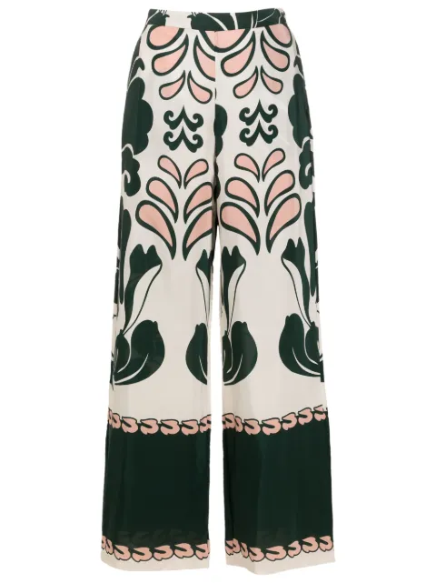 Adriana Degreas graphic-print silk flared trousers Green CCPT0186R24