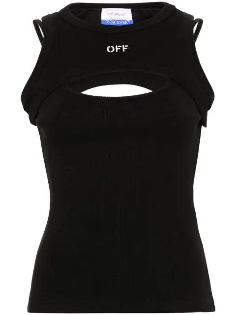 Off-White logo-embroidered tank top Black OWAD237C99JER0011001