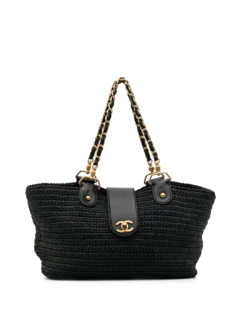 CHANEL Pre-Owned 2005-2006 chain-strap raffia handbag Black FF1468