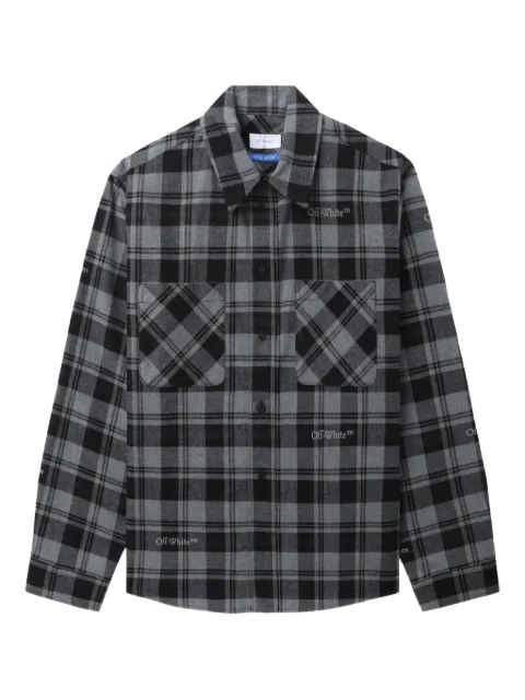 Off-White logo-embroidered checked cotton shirt Grey OMGE030C99FAB0010800