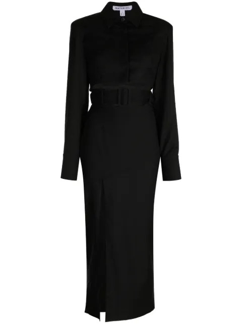 Materiel cut out-detail belted wool dress Black 893DRBK