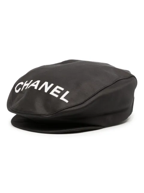 CHANEL Pre-Owned 1990-2000s logo-print newsboy cap Black FF1436