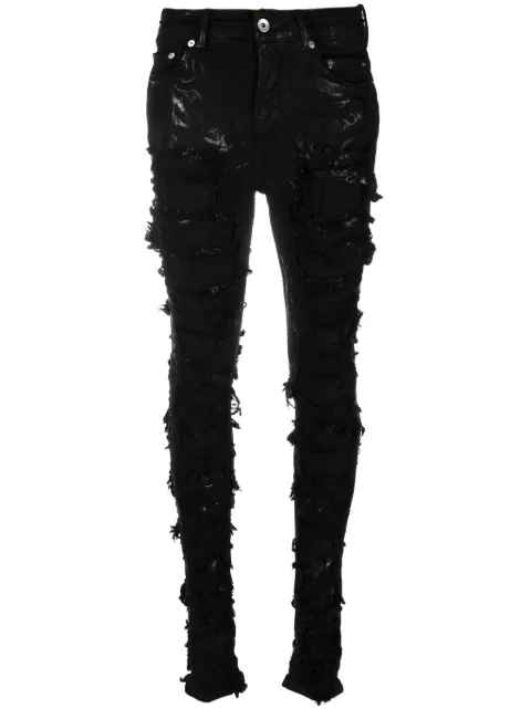 Rick Owens DRKSHDW Detroit high-rise ripped skinny jeans Black DS02C5316SBFLS