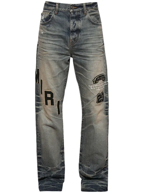 AMIRI logo-patch distressed jeans Blue AW23MDF004