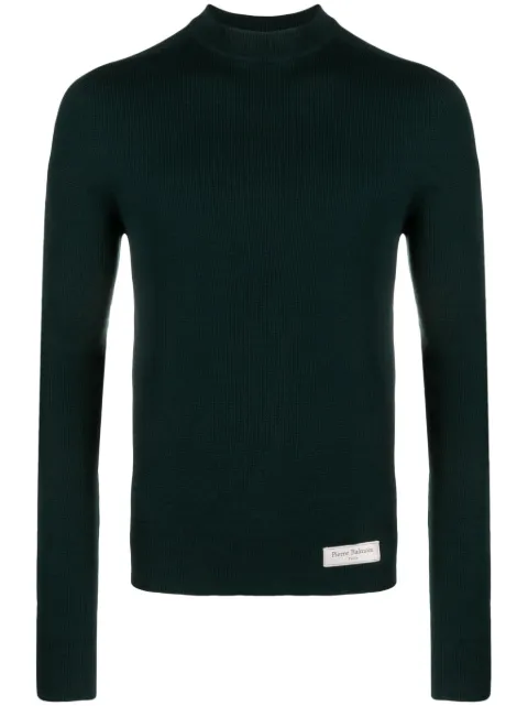 Balmain mock-neck merino jumper Green BH1KD105KE93
