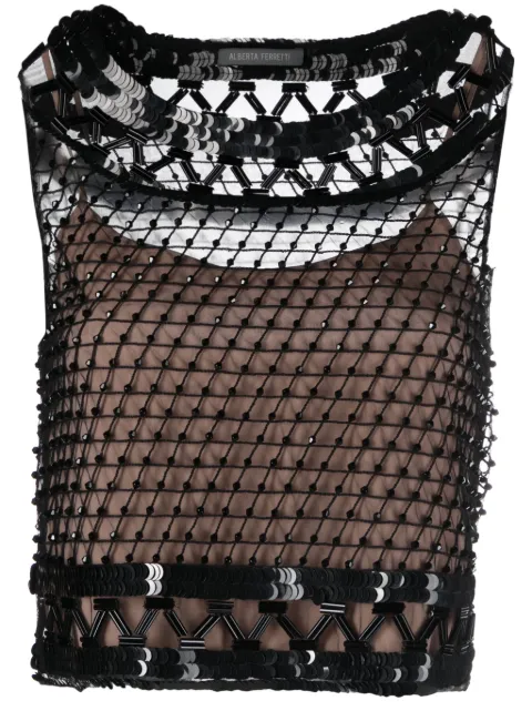 Alberta Ferretti embellished mesh sleeveless crop top Black AEF232M08025159