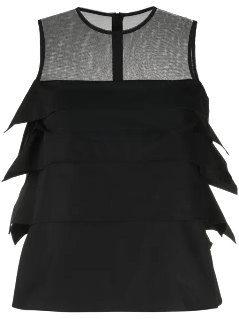 sacai ruffled sheer-yoke sleeveless top Black 2306916