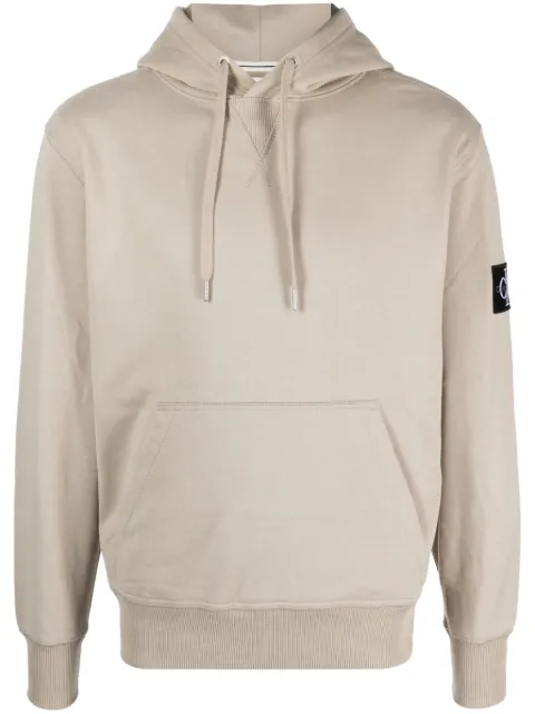 Calvin Klein logo-patch long-sleeve hoodie Neutrals J30J323430