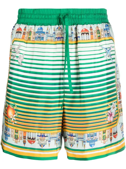 Casablanca City Scape silk shorts Green MF23TR012