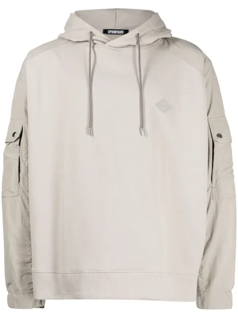 Spoonyard logo-appliqué panelled hoodie Neutrals ST054MSTONES