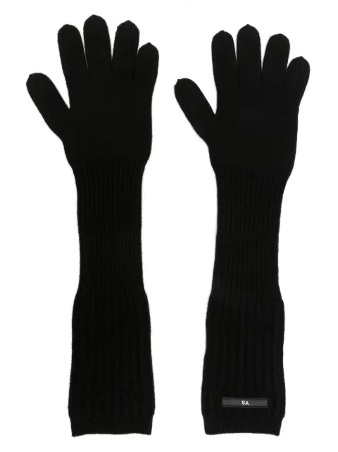 Y-3 logo-patch ribbed-knit long gloves Black IJ9885