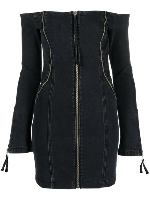 Blumarine off-shoulder zip-up denim dress Black A344J036A