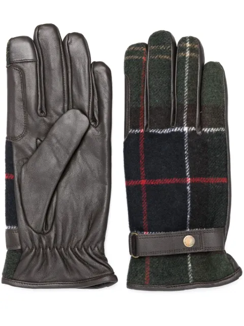Barbour Aubrey tartan-check panelled leather gloves Brown LGL0133TN11