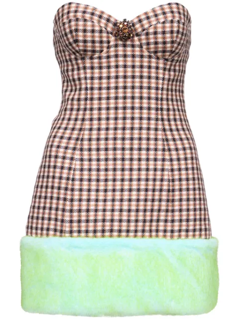 AREA check-print bandeau minidress Brown 2304D44234