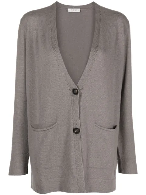 Le Tricot Perugia V-neck fine-ribbed cardigan Grey 46471