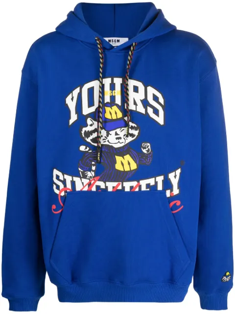 MSGM graphic-print cotton hoodie Blue 3540MM85237795