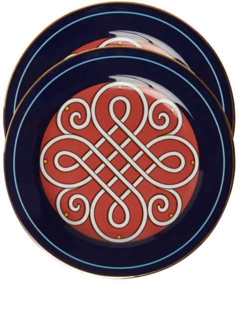 La DoubleJ filigree-print porcelain dessert plates (set of two) Blue DIS0063CER001CRL0002