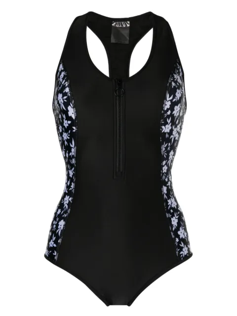 Duskii floral-print zip-up swimsuit Black DLT23098F
