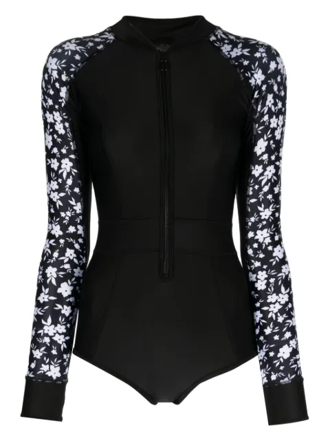Duskii floral-print zip-up swimsuit Black DLS23099F