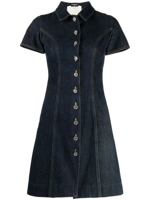 CHANEL Pre-Owned 1990 CC logo-buttons denim dress Blue 181146