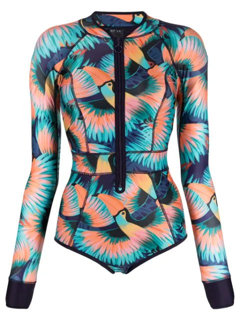 Duskii tucan-print zip-up swimsuit Multicolour DLS23099T