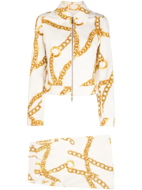 Celine Pre-Owned 1990-2000s chain-link print skirt suit White 252176725222436725