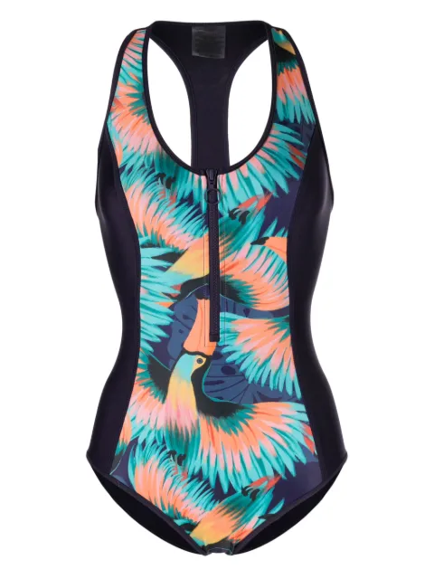 Duskii tucan-print zip-up swimsuit Multicolour DLT23098T