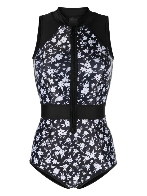 Duskii floral-print zip-up swimsuit Black DLS23101F